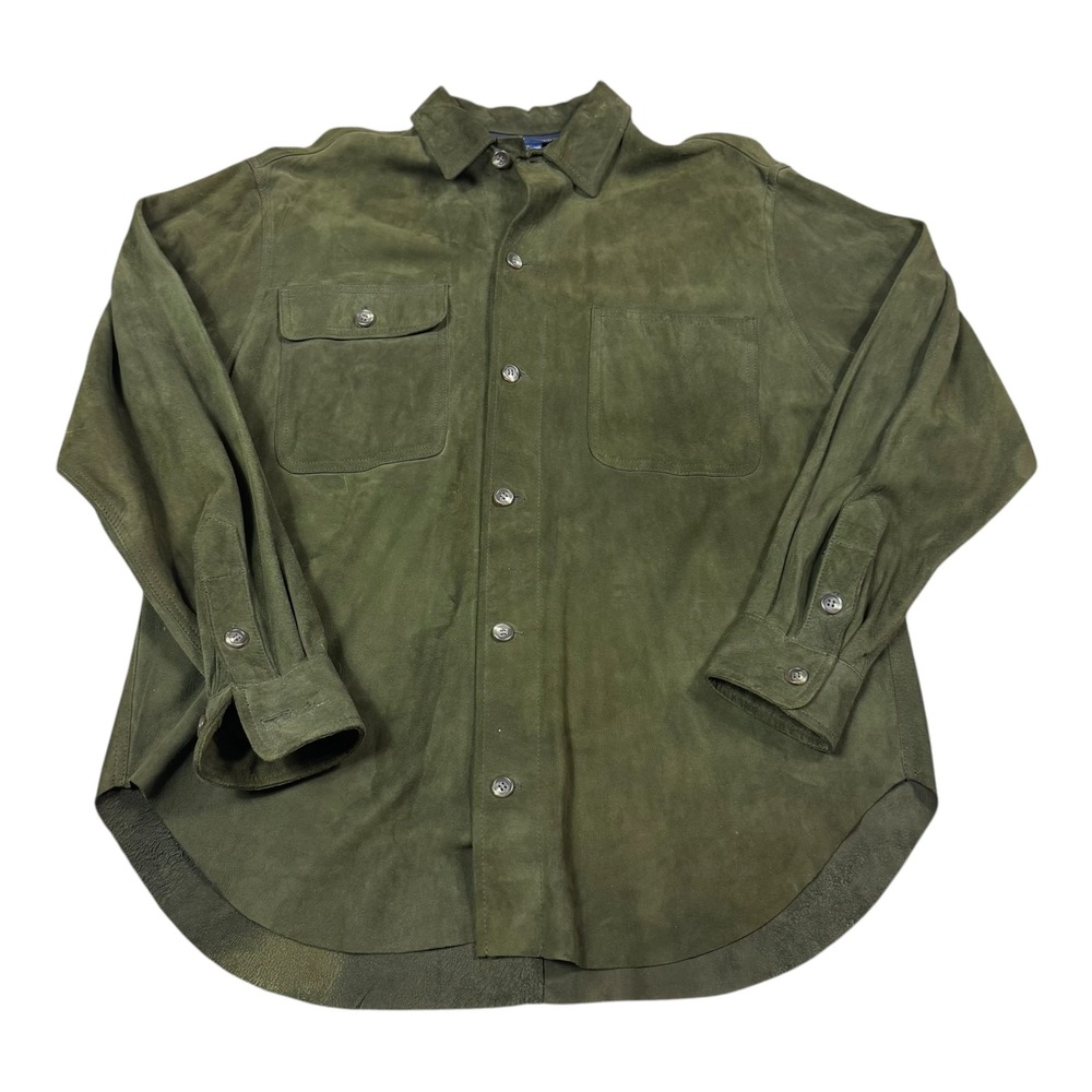 Vintage Ralph Lauren Casual Suede Leather Button Down Shirt Women's 12 FLAW